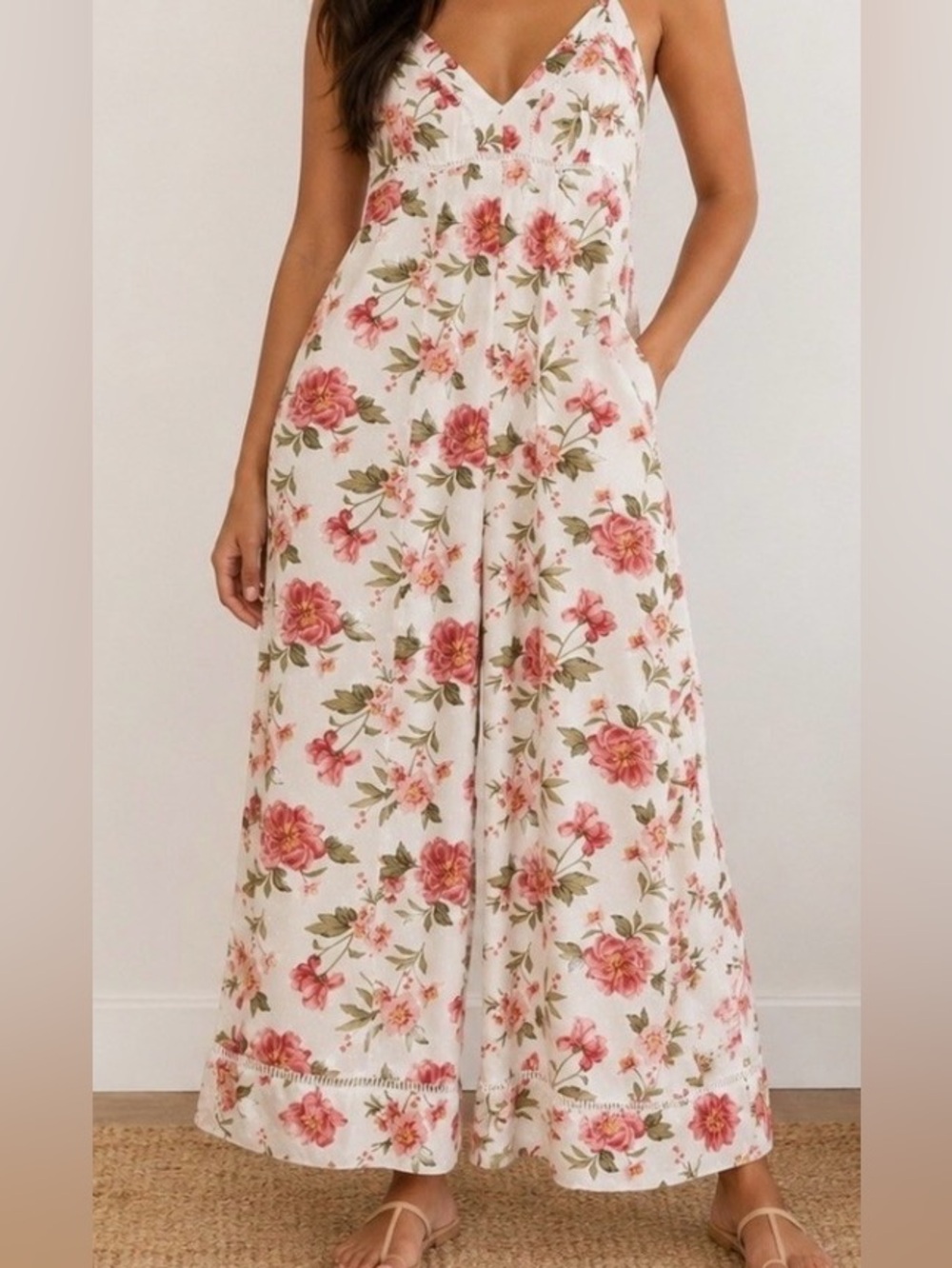American Eagle Floral Wide Leg Swiss Dot Jumpsuit